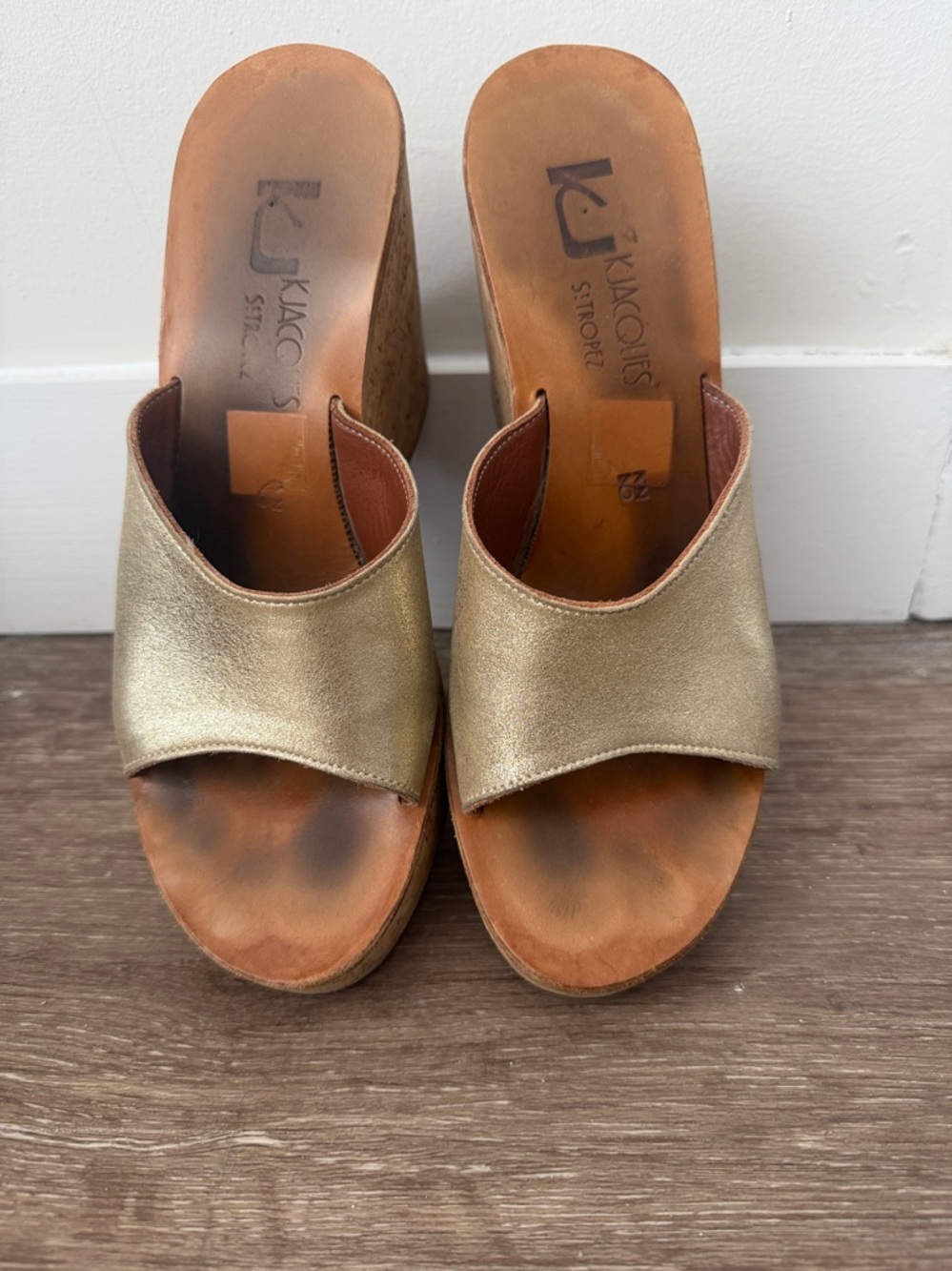 K jacques st tropez gold wedge platform slides cork heel size 39 / 8.5 - Picture 4 of 10